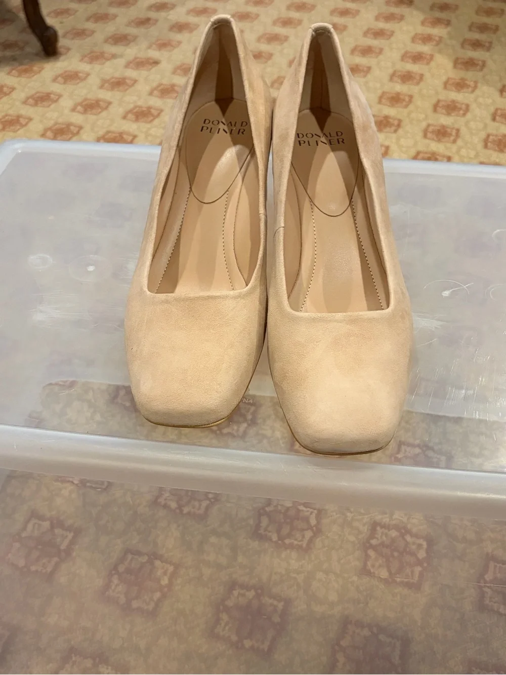 Donald J. Pliner Nude Suede Square-Toe Block Heel Pumps